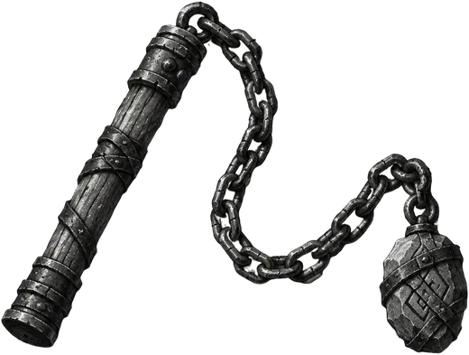 Hoistline Flail, gada rantai dengan beban batu berikat besi.